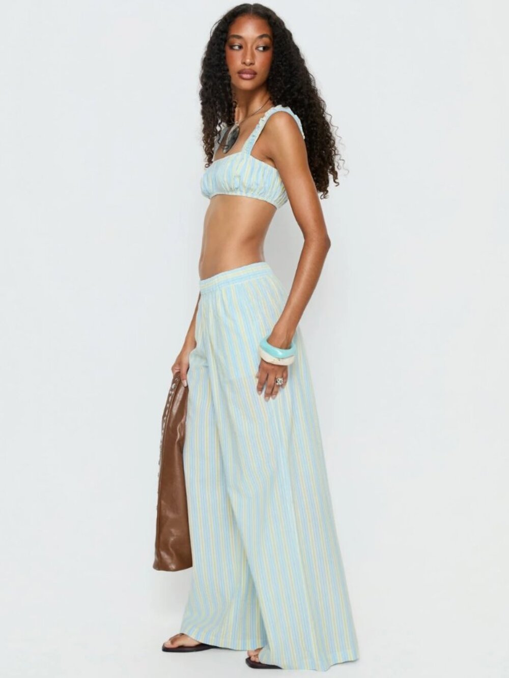 Princess Polly Blue and Yellow Striped Matching Pants and Crop Top Set - Small